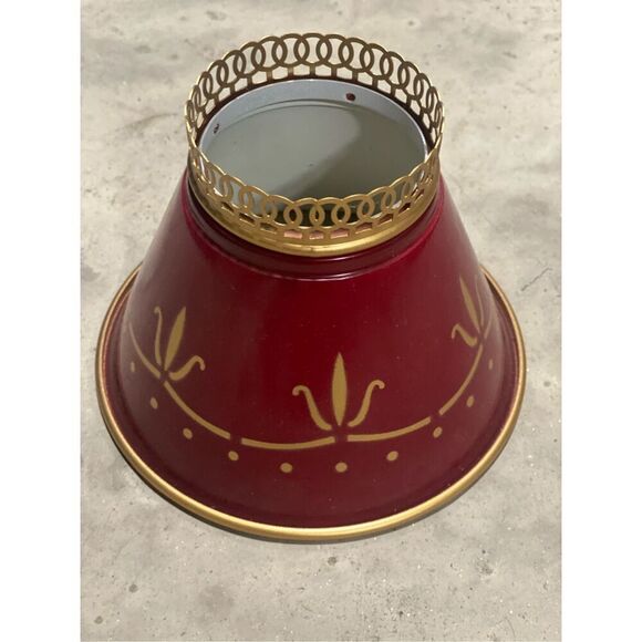 Vintage Small Toleware Metal Lamp Shade Stencil Wheat Red and Gold - Picture 1 of 3